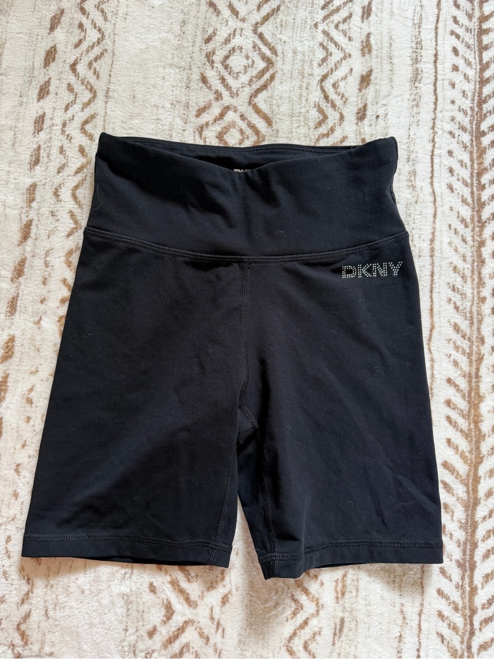 DKNY Black Mid-Rise Bike Shorts with Logo